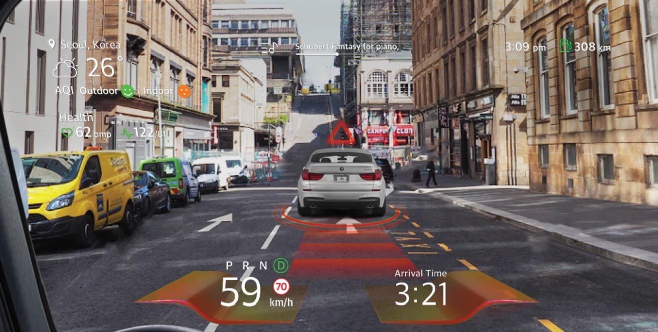 Hazard alert HUD screen — Hazard warnings shown first