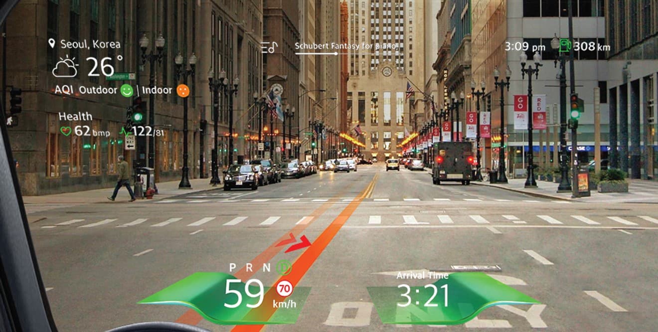 Lane warning HUD screen — Lane departure info emphasized