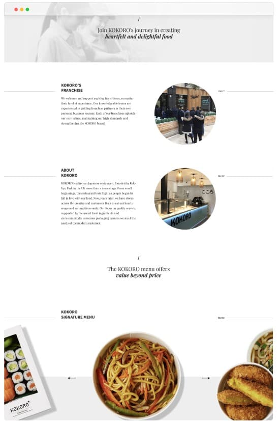 Old Kokoro website in grayscale, without the brand colors