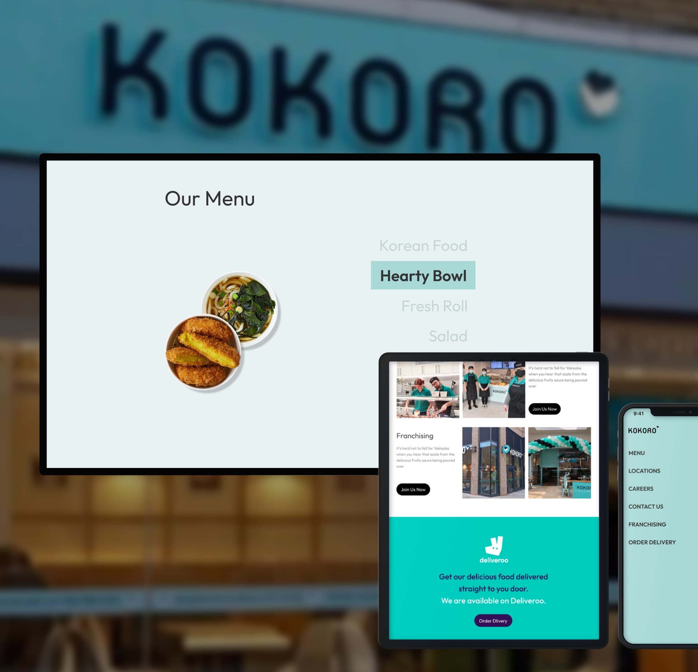 Kokoro website on desktop, tablet, and phone