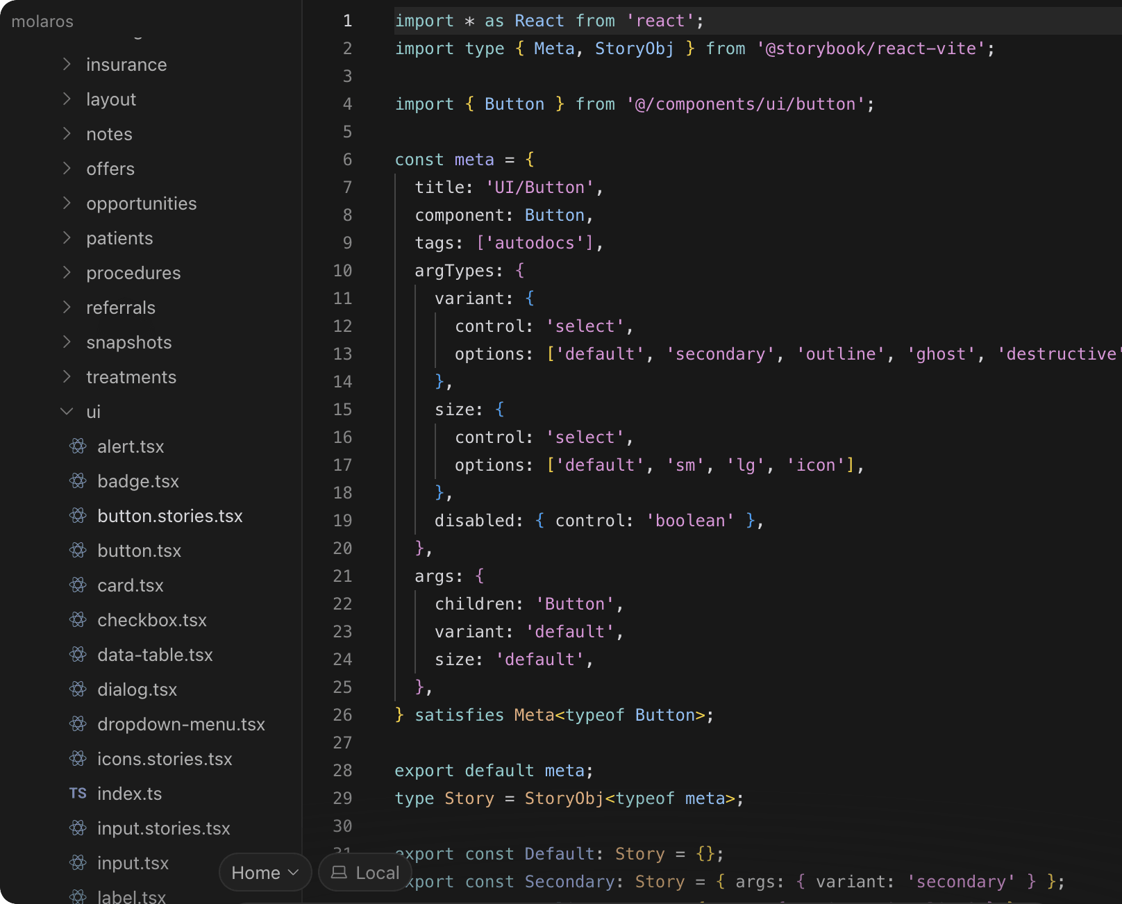 Button stories source code