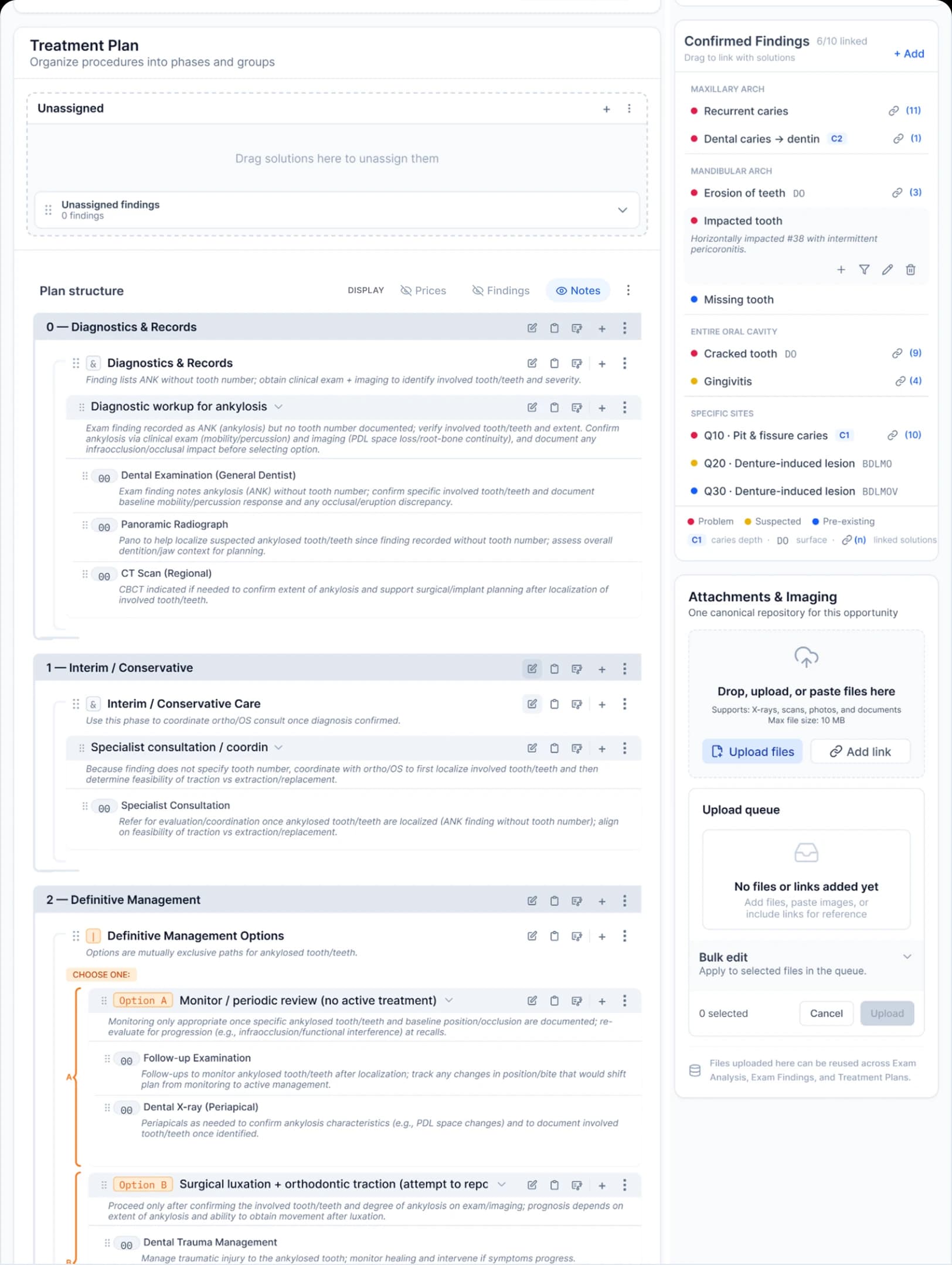 Treatment Plan page organized into groups and items
